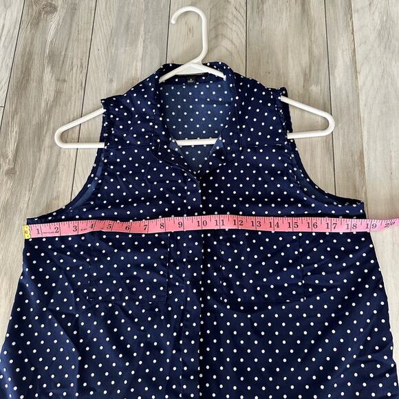 Notations Top Women's Small Button Down Blouse Sleeveless Navy Polka Dot Coastal - Picture 7 of 9